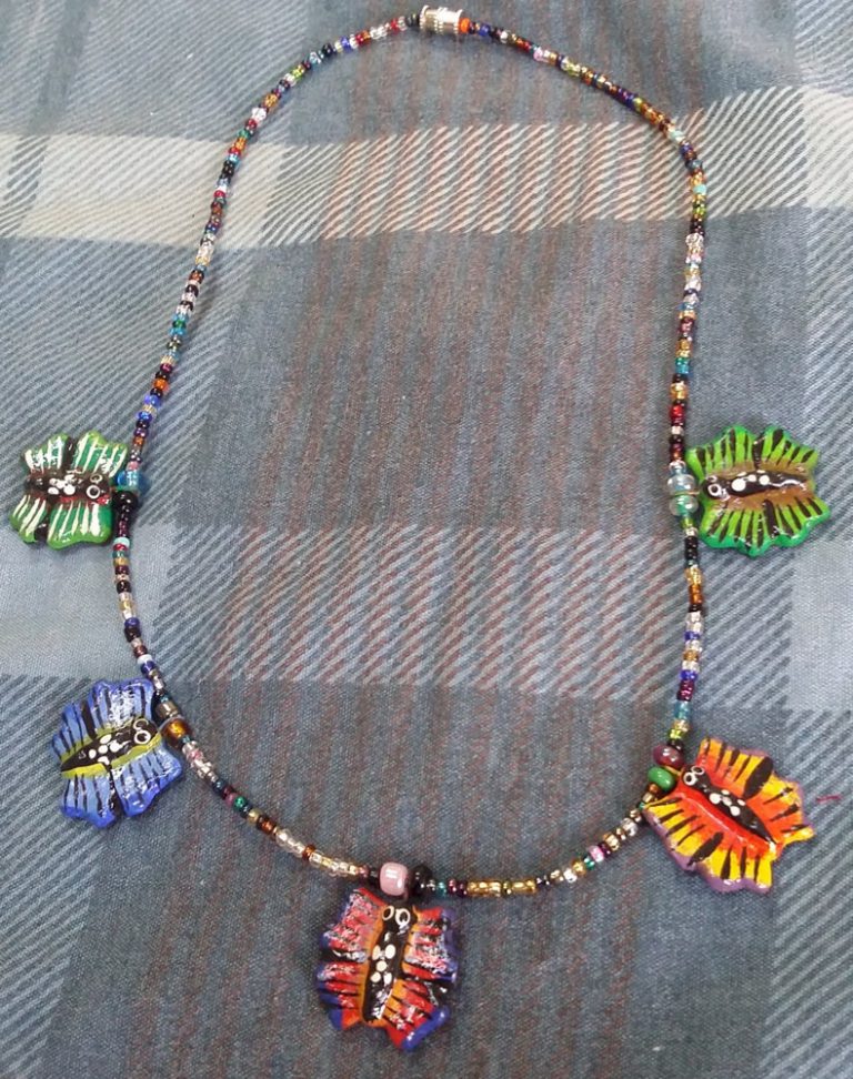 Ceramic and seed bead necklace from Guatemala (BUTTERFLY